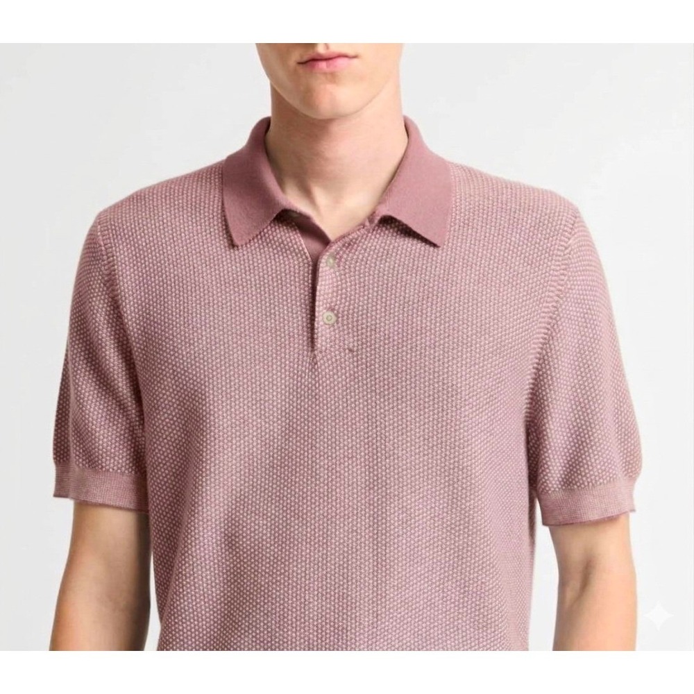 Vince Geo Jacquard Wool-Blend Polo Sweater Mens M Cotton Cashmere Pink tailored